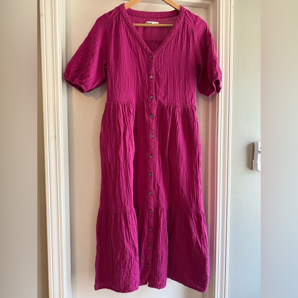 Sonoma Magenta Cotton Dress Women’s Size Petite Medium
